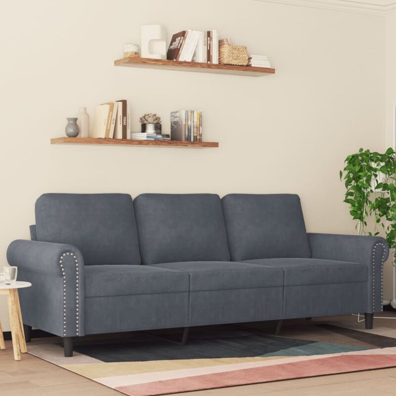 VIDAXL Divano a 3 Posti Grigio Scuro 180 cm in Velluto 1 VIDAXL Divano a 3 Posti Grigio Scuro 180 cm in Velluto