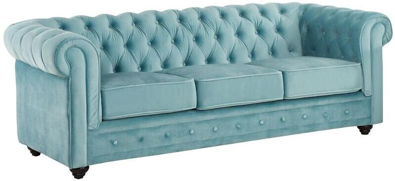 Unique - Divano chesterfield 3 posti in velluto Azzurro pastello 1 Unique - Divano chesterfield 3 posti in velluto Azzurro pastello