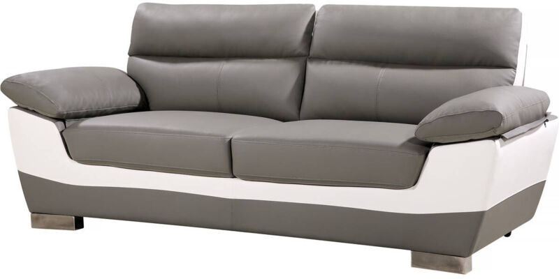 HABITAT ET JARDIN - Divano fisso in pelle ricostituita e pvc ' Dallas' - 210 x 88 x 90 cm - 3 posti a sedere - Grigio/bianco 1 HABITAT ET JARDIN - Divano fisso in pelle ricostituita e pvc ' Dallas' - 210 x 88 x 90 cm - 3 posti a sedere - Grigio/bianco