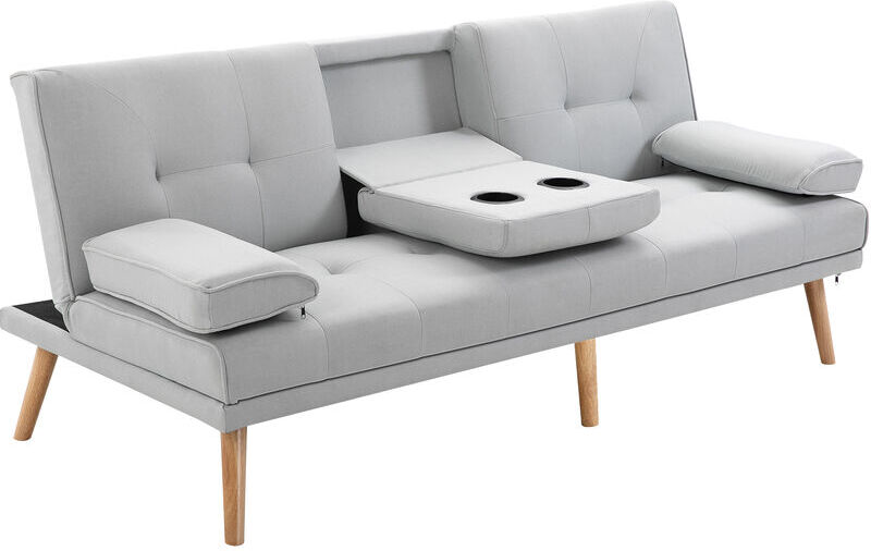 Homcom Divano Letto Clic Clac a 3 Posti con 2 Braccioli Staccabili e Tavolino a Ribalta con Portabicchieri, Grigio Aosom 1 Homcom Divano Letto Clic Clac a 3 Posti con 2 Braccioli Staccabili e Tavolino a Ribalta con Portabicchieri, Grigio Aosom
