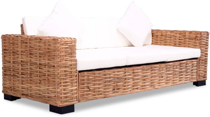 VIDAXL - Divano a 3 Posti in Rattan Naturale 1 VIDAXL - Divano a 3 Posti in Rattan Naturale