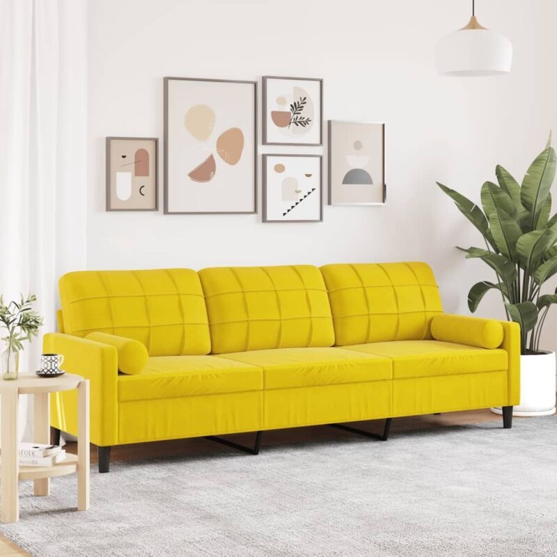 VIDAXL - Divano a 3 Posti con Cuscini Giallo 210 cm in Velluto 1 VIDAXL - Divano a 3 Posti con Cuscini Giallo 210 cm in Velluto