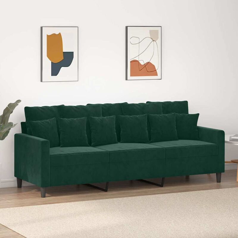 VIDAXL - Divano a 3 Posti Verde Scuro 180 cm in Velluto 1 VIDAXL - Divano a 3 Posti Verde Scuro 180 cm in Velluto