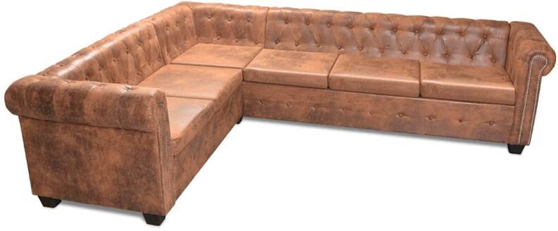 VIDAXL - Divano Angolare Chesterfield 6 posti Pelle Artificiale Marrone 1 VIDAXL - Divano Angolare Chesterfield 6 posti Pelle Artificiale Marrone