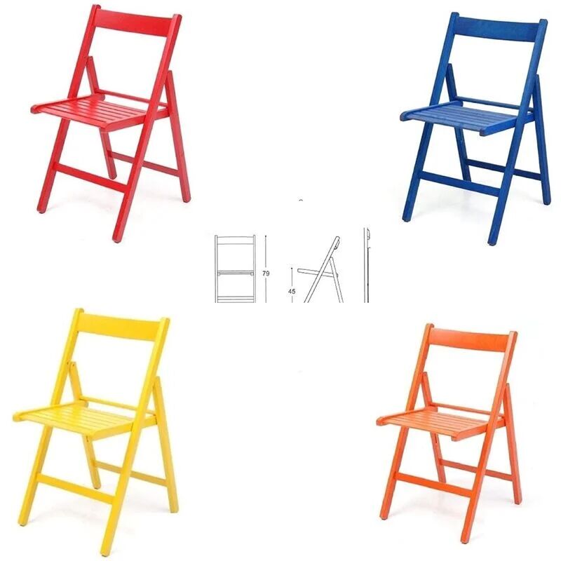 LIBEROSHOPPING 4 sedie Colorate Pieghevole Sedia in Legno Verniciato richiudibile per Campeggio casa e Giardino Rosso,Blu,Giallo,Arancione