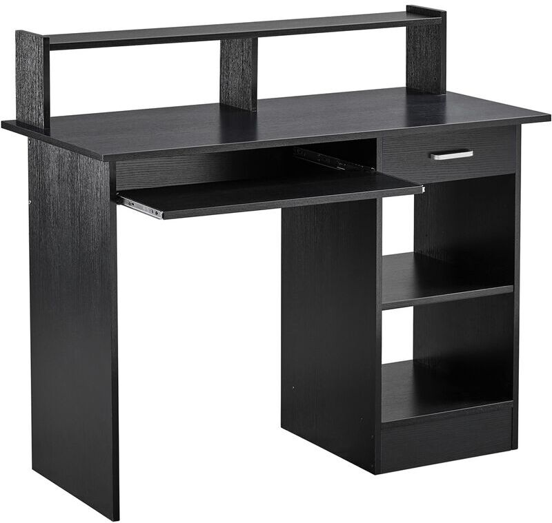 YAHEETECH Scrivania per Computer Fisso Pc con Porta Tastiera Scorrevole Mensola Cassetto da Ufficio Studio Salvaspazio 106 x 50 x 94 cm Nera -