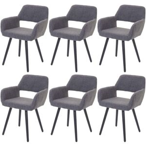 HHG Set 6x Sedie Sala Da Pranzo Soggiorno Cucina 429 Ii Design Retro Legno Tessuto Grigio Gambe Scure HHG Set 6x Sedie Sala Da Pranzo Soggiorno Cucina 429 Ii Design Retro Legno Tessuto Grigio Gambe Scure