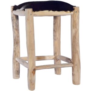 VIDAXL Sgabello Da Bar In Vera Pelle Di Capra E Legno Massello Di Teak - VIDAXL Sgabello Da Bar In Vera Pelle Di Capra E Legno Massello Di Teak -