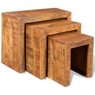 Set di 3 Tavolini Impilabili in Mango Antico vidaXL Set di 3 Tavolini Impilabili in Mango Antico vidaXL