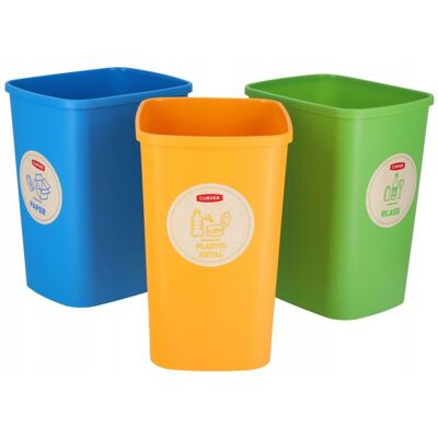 CURVER Eco Friendly Set Di 3 Bidoni Per Il Sistema Di Riciclaggio, Bidoni In Plastica Per Carta, Vetro E Plastica (3 X 10 L) - CURVER Eco Friendly Set Di 3 Bidoni Per Il Sistema Di Riciclaggio, Bidoni In Plastica Per Carta, Vetro E Plastica (3 X 10 L) -