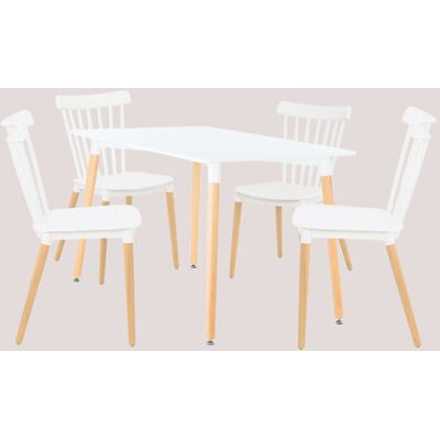 Sklum - Set da Pranzo Rettangolare in Legno e MDF (120x80cm) - Bianco Sklum - Set da Pranzo Rettangolare in Legno e MDF (120x80cm) - Bianco