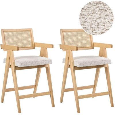 BELIANI Set Di 2 Sedie Da Bar Retrò Struttura In Legno Di Gomma Seduta In Bouclè Cucina Sala Da Pranzo Marrone Scuro E Beige Chiaro Ava BELIANI Set Di 2 Sedie Da Bar Retrò Struttura In Legno Di Gomma Seduta In Bouclè Cucina Sala Da Pranzo Marrone Scuro E Beige Chiaro Ava