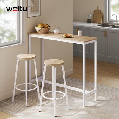 WOLTU Set Tavolo Da Bar Con 2 Sgabelli Alto, Mobili Per Cucina E Sala Da Pranzo In Acciaio Legno Rovere Chiaro + Bianco WOLTU Set Tavolo Da Bar Con 2 Sgabelli Alto, Mobili Per Cucina E Sala Da Pranzo In Acciaio Legno Rovere Chiaro + Bianco