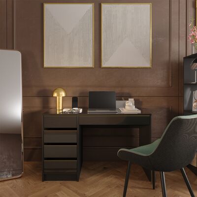 Vicco Scrivania Sherry, Nero Lucido, 55 X 120 Cm Con Cassetti, Vicco Scrivania Sherry, Nero Lucido, 55 X 120 Cm Con Cassetti,