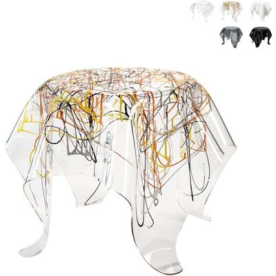 Multiplex Tavolino Basso Rotondo 60cm Di Design In Plexiglass Trasparente Drappeggi - Trasparente Multicolor Multiplex Tavolino Basso Rotondo 60cm Di Design In Plexiglass Trasparente Drappeggi - Trasparente Multicolor
