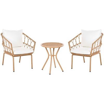 BELIANI Set Per Balcone Con 2 Sedie E Tavolino Da Caffè In Metallo Rattan Pe Arredo Da Esterno Marrone Chiaro Ferla BELIANI Set Per Balcone Con 2 Sedie E Tavolino Da Caffè In Metallo Rattan Pe Arredo Da Esterno Marrone Chiaro Ferla
