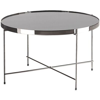 BELIANI Tavolino Tondo Piano In Vetro Temperato Nero Gambe In Metallo Argentato Lucea BELIANI Tavolino Tondo Piano In Vetro Temperato Nero Gambe In Metallo Argentato Lucea