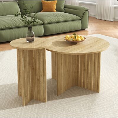 DESVIAE Set Di 2 Tavolini Da Salotto Impilabili Rotondi In Mdf E Pb Colore Naturale DESVIAE Set Di 2 Tavolini Da Salotto Impilabili Rotondi In Mdf E Pb Colore Naturale