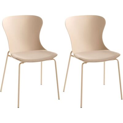 BELIANI Set Di 2 Sedie Da Pranzo Con Gambe In Metallo E Seduta In Materiale Sintetico Con Cuscino Impilabili Beige Pitsburg BELIANI Set Di 2 Sedie Da Pranzo Con Gambe In Metallo E Seduta In Materiale Sintetico Con Cuscino Impilabili Beige Pitsburg