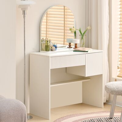NALOOKAMIC Tavolo Da Trucco Moderno Per Camera Da Letto Con Specchio, 90x40x133,5 Cm, Tavolo Da Trucco Con 2 Cassetti E Ripiani A Giorno, Bianco NALOOKAMIC Tavolo Da Trucco Moderno Per Camera Da Letto Con Specchio, 90x40x133,5 Cm, Tavolo Da Trucco Con 2 Cassetti E Ripiani A Giorno, Bianco