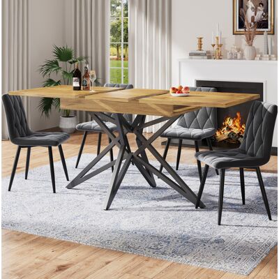 BEAOK Set Da Pranzo Con Tavolo Allungabile E 4 Sedie, Mdf Effetto Noce E Metallo, Sedie In Velluto Grigio Scuro, 120/160x80x66,1 Cm BEAOK Set Da Pranzo Con Tavolo Allungabile E 4 Sedie, Mdf Effetto Noce E Metallo, Sedie In Velluto Grigio Scuro, 120/160x80x66,1 Cm