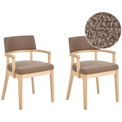 BELIANI Set Di 2 Sedie Da Pranzo In Stile Tradizionale Seduta Imbottita Boucle Legno Chiaro E Tortora Dalbo BELIANI Set Di 2 Sedie Da Pranzo In Stile Tradizionale Seduta Imbottita Boucle Legno Chiaro E Tortora Dalbo