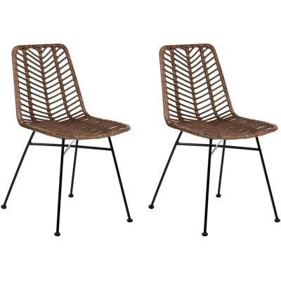 BELIANI Set Di 2 Sedie Da Pranzo Con Schienale E Seduta In Vimini Senza Braccioli Gambe In Ferro Design Boho Marrone Dilley BELIANI Set Di 2 Sedie Da Pranzo Con Schienale E Seduta In Vimini Senza Braccioli Gambe In Ferro Design Boho Marrone Dilley