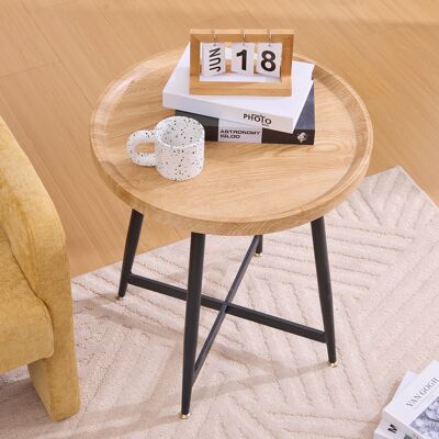 MODENVIE Tavolino Da Caffè Rotondo Con Piano Compatto E Gambe In Metallo Incrociate, Per Soggiorno E Camera, Mdf, Legno Naturale, 55×55×60 Cm MODENVIE Tavolino Da Caffè Rotondo Con Piano Compatto E Gambe In Metallo Incrociate, Per Soggiorno E Camera, Mdf, Legno Naturale, 55×55×60 Cm