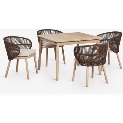 SKLUM Set Da Tavolo Estensibile 100-160x100 Cm Karvia E 4 Sedie Da Pranzo In Legno Di Acacia E Corda Intrecciata Capri SKLUM Set Da Tavolo Estensibile 100-160x100 Cm Karvia E 4 Sedie Da Pranzo In Legno Di Acacia E Corda Intrecciata Capri
