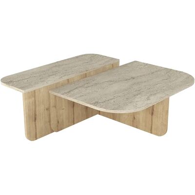 Unique Tavolino Effetto Travertino Beige E Naturale Chiaro - Maralia Unique Tavolino Effetto Travertino Beige E Naturale Chiaro - Maralia