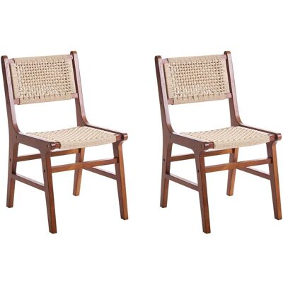 BELIANI Set Di 2 Sedie Da Pranzo Struttura In Legno Di Gomma Seduta E Schienale In Corda Di Carta Sala Da Pranzo Boho Marrone E Beige Ozella BELIANI Set Di 2 Sedie Da Pranzo Struttura In Legno Di Gomma Seduta E Schienale In Corda Di Carta Sala Da Pranzo Boho Marrone E Beige Ozella