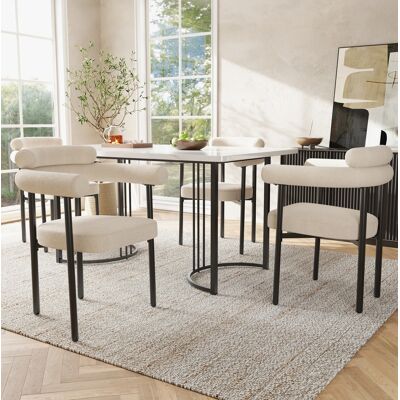 BEAOK Set Da Pranzo In Metallo E Mdf Beige, 4 Posti, Stile Moderno Con Gambe Design BEAOK Set Da Pranzo In Metallo E Mdf Beige, 4 Posti, Stile Moderno Con Gambe Design