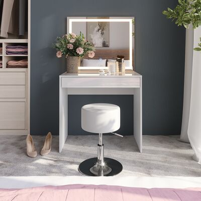 Vicco Tavolo Da Toeletta Sherry, Bianco/bianco Lucido, 81.4 Cm Con Specchio Led E Sgabello, Vicco Tavolo Da Toeletta Sherry, Bianco/bianco Lucido, 81.4 Cm Con Specchio Led E Sgabello,