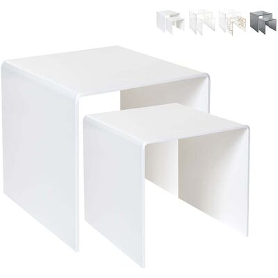 Multiplex Set 2 Tavolini Da Salotto Moderni In Plexiglass Trasparente 80's - Bianco Multiplex Set 2 Tavolini Da Salotto Moderni In Plexiglass Trasparente 80's - Bianco