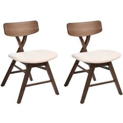 BELIANI Set Di 2 Sedie Da Pranzo Imbottita In Poliestere Schienale In Legno E Struttura In Gomma Marrone Scuro E Bianco Sporco Leland BELIANI Set Di 2 Sedie Da Pranzo Imbottita In Poliestere Schienale In Legno E Struttura In Gomma Marrone Scuro E Bianco Sporco Leland