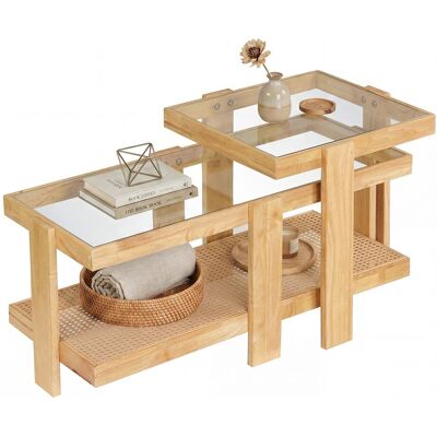 COSTWAY Set Di 2 Tavolini Impilabili Tavolo Salotto Caffè Divano Consolle Mobile D'Accento Moderno Rettangolare Quadrato Soggiorno Rattan Piano In Vetro Tempe COSTWAY Set Di 2 Tavolini Impilabili Tavolo Salotto Caffè Divano Consolle Mobile D'Accento Moderno Rettangolare Quadrato Soggiorno Rattan Piano In Vetro Tempe