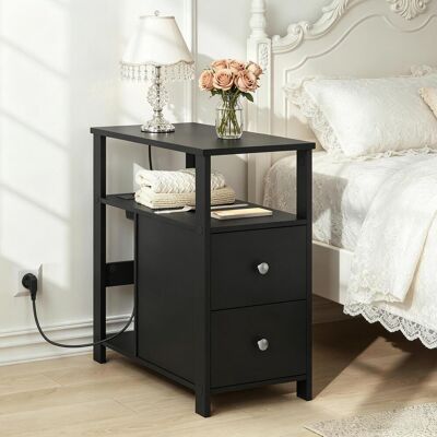 OKWISH Tavolino Con Prese, 2 Cassetti E 2 Ripiani, Nero, 60x60x30 Cm OKWISH Tavolino Con Prese, 2 Cassetti E 2 Ripiani, Nero, 60x60x30 Cm