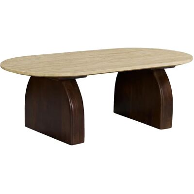 Unique Tavolino In Travertino E Legno Di Acacia Beige E Naturale Scuro - Vorelia Unique Tavolino In Travertino E Legno Di Acacia Beige E Naturale Scuro - Vorelia