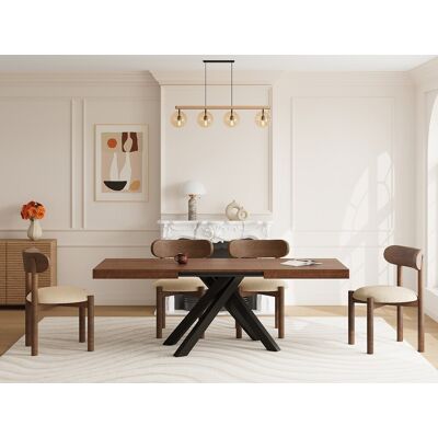 Unique Tavolo Da Pranzo Allungabile Da 6 A 10 Persone In Mdf E Metallo Naturale Scuro E Nero - Catonav Unique Tavolo Da Pranzo Allungabile Da 6 A 10 Persone In Mdf E Metallo Naturale Scuro E Nero - Catonav