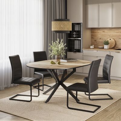 Vicco Set Di Tavoli Da Pranzo Loyd, Rovere Rustico/nero, 120 X 120 Cm Con 4 Sedie Da Pranzo, Nero, Vicco Set Di Tavoli Da Pranzo Loyd, Rovere Rustico/nero, 120 X 120 Cm Con 4 Sedie Da Pranzo, Nero,