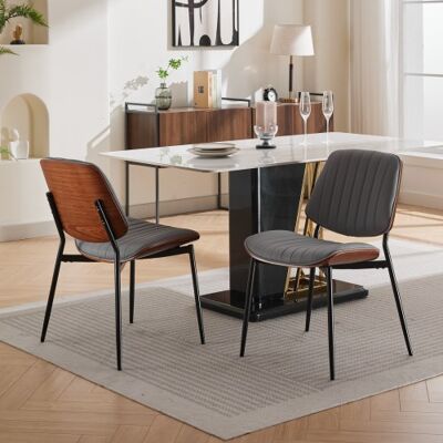 XISRENS Set Di 2 Sedie Da Pranzo In Stile Mid-century Modern Retro, Con Schienale In Legno Curvato Color Noce, Seduta Imbottita, Gambe In Metallo E Piedini Regolabili, Ideali Per Cucina E Sala Da Pranzo (pu G XISRENS Set Di 2 Sedie Da Pranzo In Stile Mid-century Modern Retro, Con Schienale In Legno Curvato Color Noce, Seduta Imbottita, Gambe In Metallo E Piedini Regolabili, Ideali Per Cucina E Sala Da Pranzo (pu G