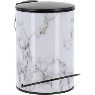 TENDANCE Cestino Rotondo In Metallo Stampato Da 3 L Con Coperchio Nero - Effetto Marmo - TENDANCE Cestino Rotondo In Metallo Stampato Da 3 L Con Coperchio Nero - Effetto Marmo -