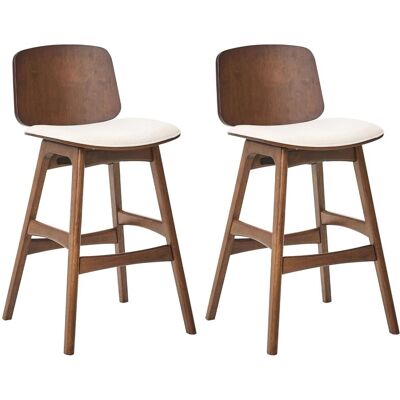 BELIANI Set Di 2 Sgabelli Da Bar Con Struttura In Legno, Seduta In Tessuto, Senza Braccioli, Zona Pranzo Marrone E Beige Chiaro, Charleston BELIANI Set Di 2 Sgabelli Da Bar Con Struttura In Legno, Seduta In Tessuto, Senza Braccioli, Zona Pranzo Marrone E Beige Chiaro, Charleston