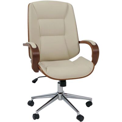 DÉCOSHOP26 Sedia Da Ufficio Girevole Con Rotelle Braccioli In Similpelle Color Crema E Struttura In Legno Curvato Con Finitura Noce 040009102 DÉCOSHOP26 Sedia Da Ufficio Girevole Con Rotelle Braccioli In Similpelle Color Crema E Struttura In Legno Curvato Con Finitura Noce 040009102