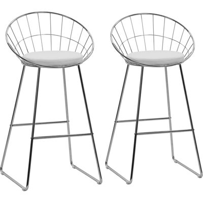 HAPPY GARDEN Set Di 2 Sgabelli Da Bar 75cm In Metallo Cromato E Cuscino Bianco Alex HAPPY GARDEN Set Di 2 Sgabelli Da Bar 75cm In Metallo Cromato E Cuscino Bianco Alex
