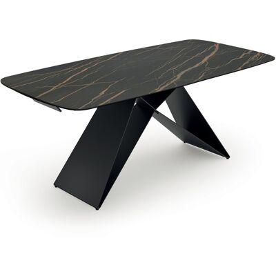 STONES Tavolo Allungabile Thanos X - Piano In Ceramica Marmo Portoro Nero, Struttura Metallo Verniciato Nero, 200-280x100 Cm, Design Moderno STONES Tavolo Allungabile Thanos X - Piano In Ceramica Marmo Portoro Nero, Struttura Metallo Verniciato Nero, 200-280x100 Cm, Design Moderno