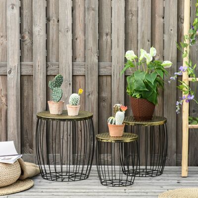 LEMONBEST Set Di 3 Tavolini Retro In Metallo Con Cesto, Colori Naturale E Nero, Tre Dimensioni Diverse LEMONBEST Set Di 3 Tavolini Retro In Metallo Con Cesto, Colori Naturale E Nero, Tre Dimensioni Diverse