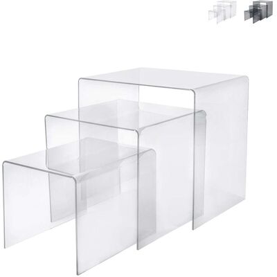 Multiplex Set 3 Tavolini Da Salotto In Plexiglass Trasparente Trix - Trasparente Multiplex Set 3 Tavolini Da Salotto In Plexiglass Trasparente Trix - Trasparente