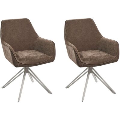 BELIANI Set Di 2 Sedie Da Pranzo Moderne In Tessuto, Con Seduta Imbottita Beige E Gambe In Metallo, Girevoli, Marrone, Jodar BELIANI Set Di 2 Sedie Da Pranzo Moderne In Tessuto, Con Seduta Imbottita Beige E Gambe In Metallo, Girevoli, Marrone, Jodar