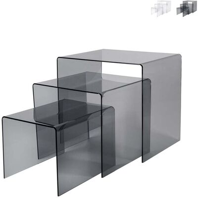Multiplex Set 3 Tavolini Da Salotto In Plexiglass Trasparente Trix - Trasparente Fumé Multiplex Set 3 Tavolini Da Salotto In Plexiglass Trasparente Trix - Trasparente Fumé